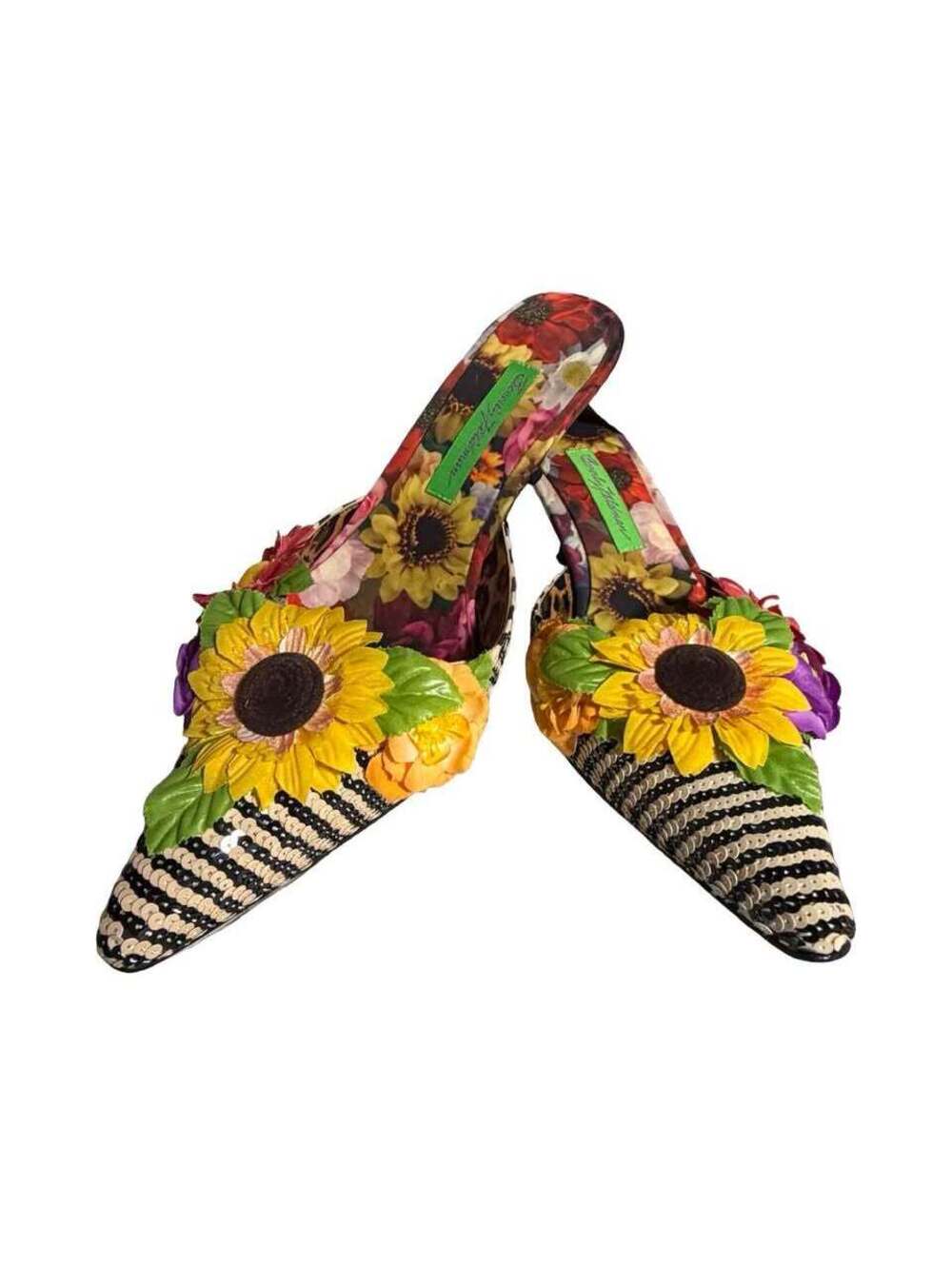 Beverly Feldman “Fusion” Floral Designer Mules Wearable Art 8 Original Box